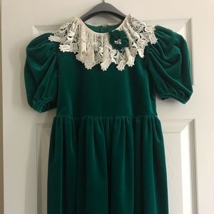Emerald Green Velvet/Rayon Girls’ Party Dress